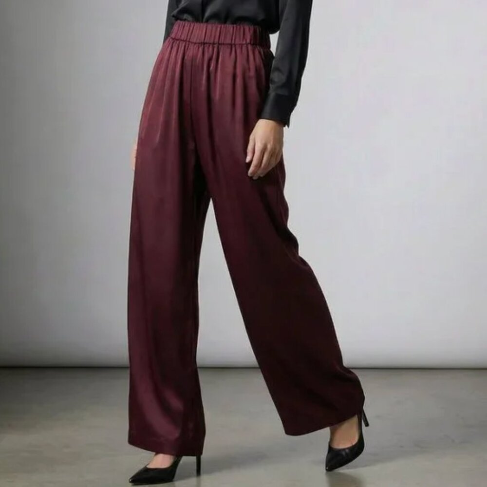 NWT - QUINCE 100% Silk Wide Leg Pants - Burgundy - Size M